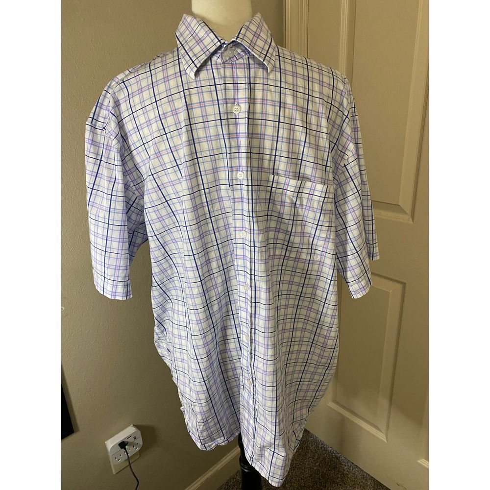 Daniel‎ Cremieux Egyptian Cotton Plaid Dress Shirt Blue White Long Sleeve Size L